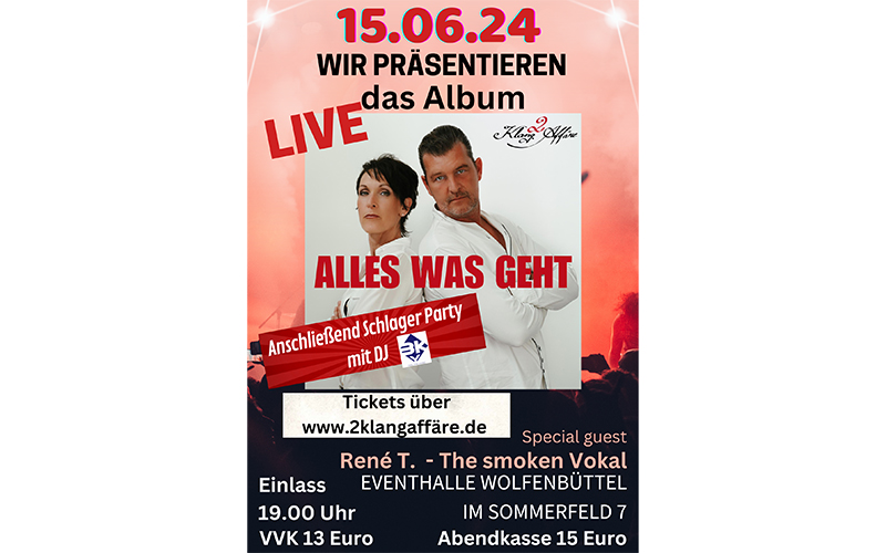 Der Tourauftakt mit dem ersten Livekonzert zum Album findet am 15.06.24 in der neuen Eventhalle Halchter in Wolfenbüttel statt.