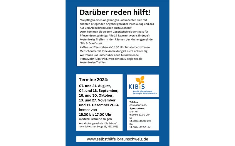 Der Gesprächskreis für Pflegende Angehörige trifft sich ab dem 07. August 2024 in den barrierearmen Räumen des Gemeindezentrums Schwarzer Berg.