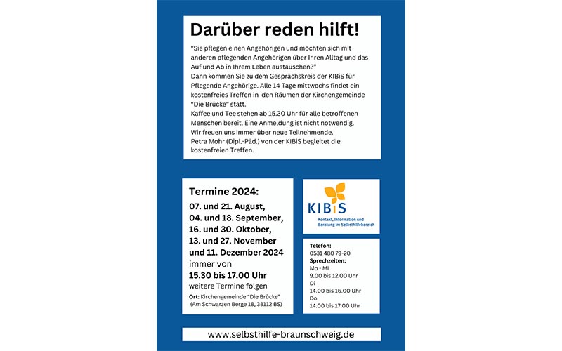 Der Gesprächskreis für Pflegende Angehörige trifft sich ab dem 07. August 2024 in den barrierearmen Räumen des Gemeindezentrums Schwarzer Berg.