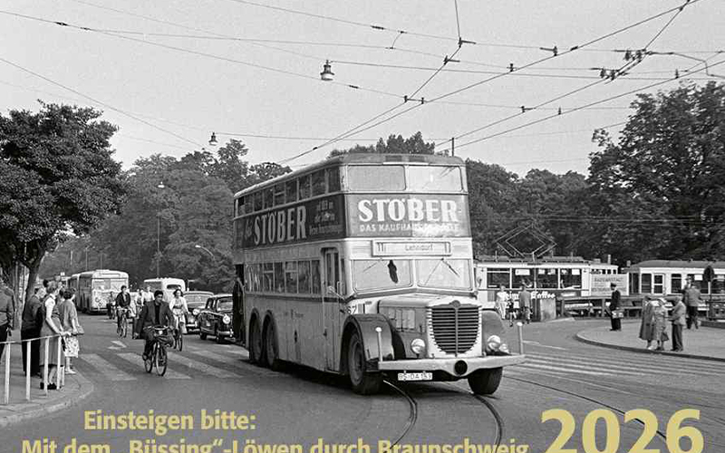 Das Braunschweiger Unternehmen Region im Modell bringt auch für das Jahr 2026 wieder einen limitierten Kalender mit dem Titel:  Einsteigen bitte: Mit dem "Büssing"-Löwen durch Braunschweig 2026  heraus.