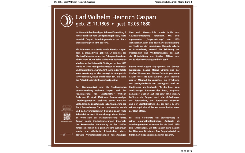 Persönlichkeitstafel für früheren Oberbürgermeister Caspari aufgestellt. 