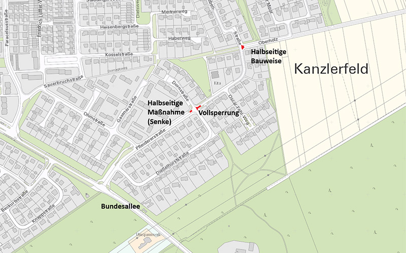 Im Kanzlerfeld werden ab Donnerstag, 20. November für gut eine Woche Straßenreparaturarbeiten ausgeführt.