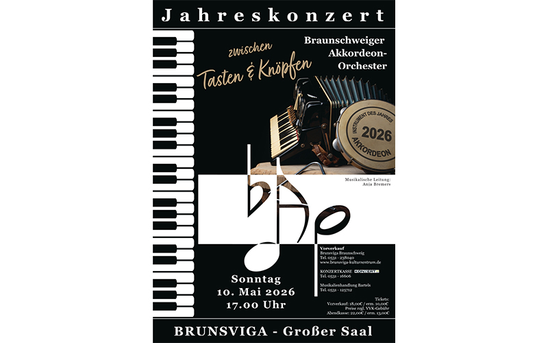 Dies nimmt das Braunschweiger Akkordeon-Orchester e.V. unter der Leitung von Anja Bremers zum Anlass, in seinem neuen Programm den Facettenreichtum des Instrumentes und seine musikalische Vielfalt lebendig werden zu lassen.