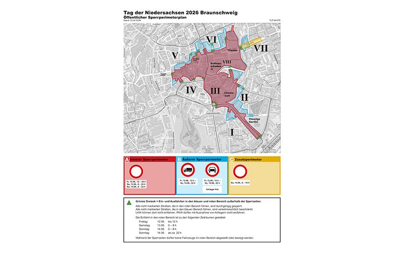 Zum Tag der Niedersachsen 2026 kommt es in Teilen Braunschweigs zu Verkehrseinschränkungen.