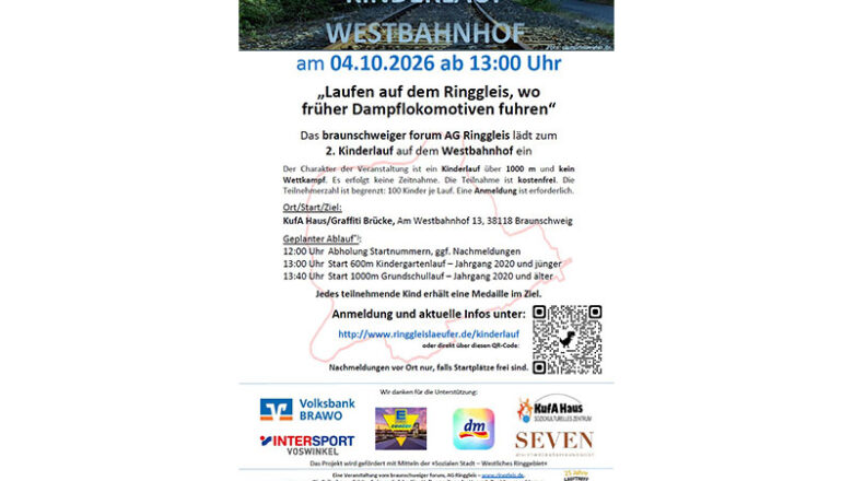 2. Kinderlauf auf dem Westbahnhof/Ringgleis in Braunschweig am 04.10.2026 – „Alle Kinder sind Sieger!“